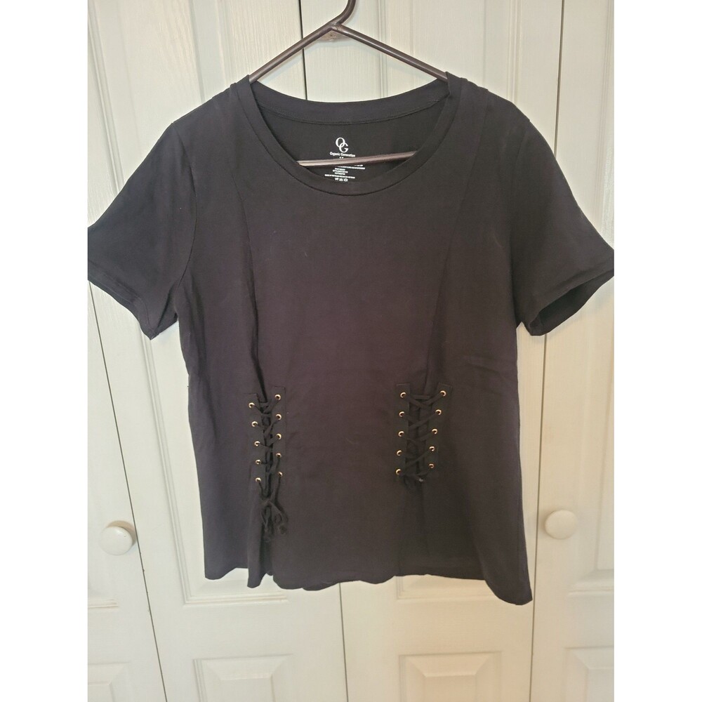 Organics Black Lace Up Corset Detail T-Shirt